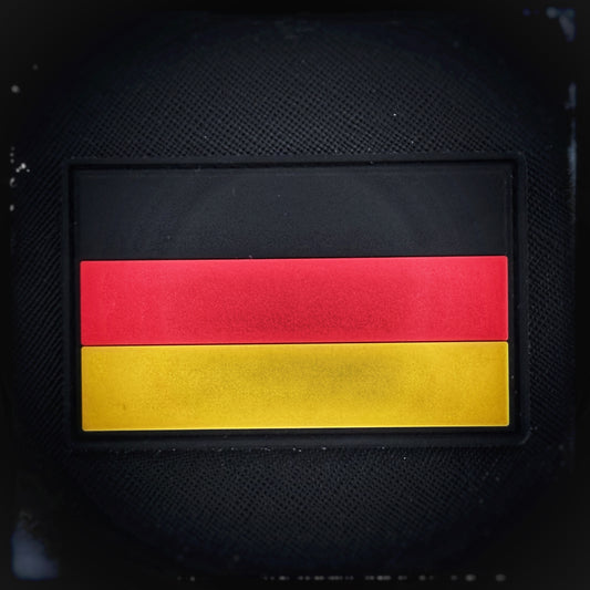 3D PVC patch with velcro: Flag of the Republic of Germany, est. 1848.  This state flag of Germany was first implemented when german speaking countries united under imperial rule in 1848 - 1871. It was also used by the Weimar Republic (1919–1933).  High quality and durable PVC patch for collectors, airsofters and members of the military. Patchworld patchworld.net