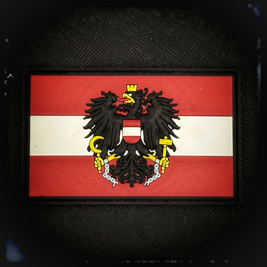 3D PVC patch with velcro: Flag of the 2nd Republic of Austria, est. 1955.  High quality and durable 3D PVC patch for collectors, airsofters and members of the military. Patchworld patchworld.net