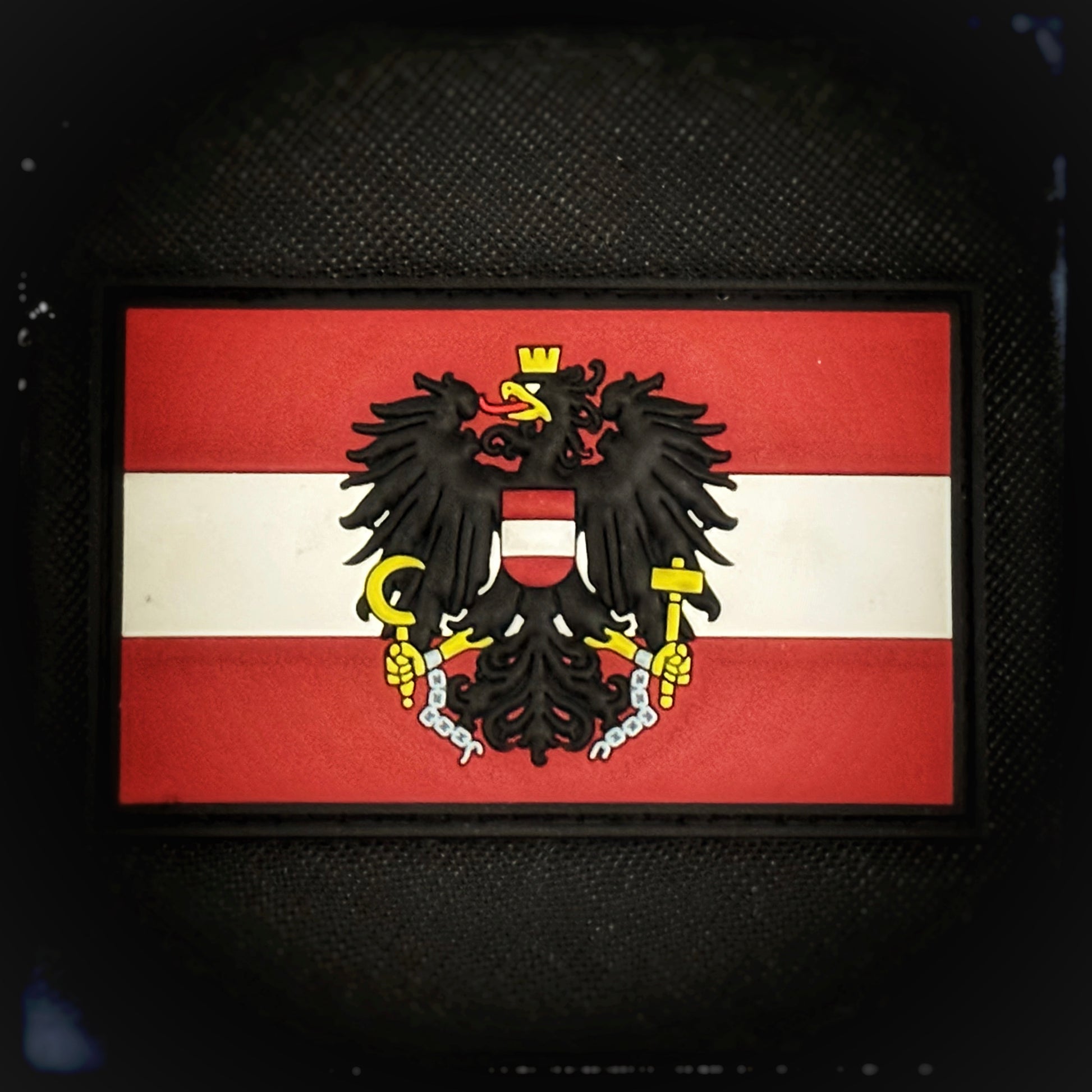 3D PVC patch with velcro: Flag of the 2nd Republic of Austria, est. 1955.  High quality and durable 3D PVC patch for collectors, airsofters and members of the military. Patchworld patchworld.net
