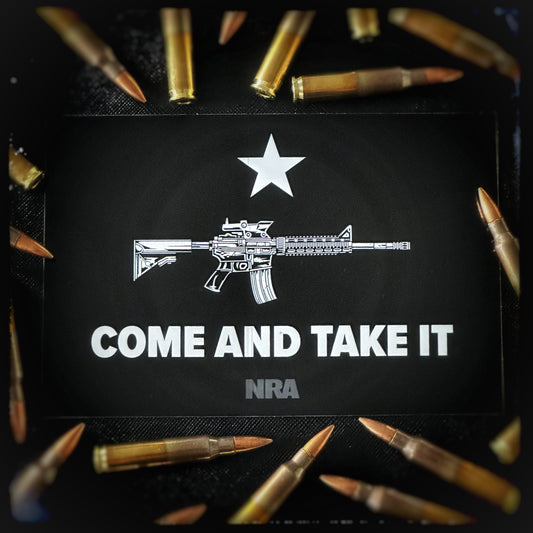 NRA Sticker - Come and take it. You want to express support for the 2nd amendment and the right to bear arms? Then this sticker is perfect for you. You can attach it to your car as a bumper sticker or upgrade the looks of your gun hardcase. The National Rifle Associatin (NRA) was founded in 1871 to promote marksmanship and gun safety. Over time, it evolved into a powerful lobbying force for gun rights, facing controversies and legal challenges in its advocacy against gun control measures