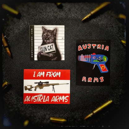 Austria Arms Sticker Bündel 4. Du magst deinen Creator unterstützen, oder helfen? Hier kannst du lustige Sticker von Austria Arms als Zeichen deiner Dankbarkeit kaufen. Austria Arms ist ein familiengeführtes Waffengeschäft nahe Wien. Sie betreiben einer der ersten großen österreichischen Youtube Waffen Kanäle. Auf deren Youtube Kanal findest du alles was man über Schußwaffen &amp; deren Zubehör wissen sollte. patchworld.net Patchworld