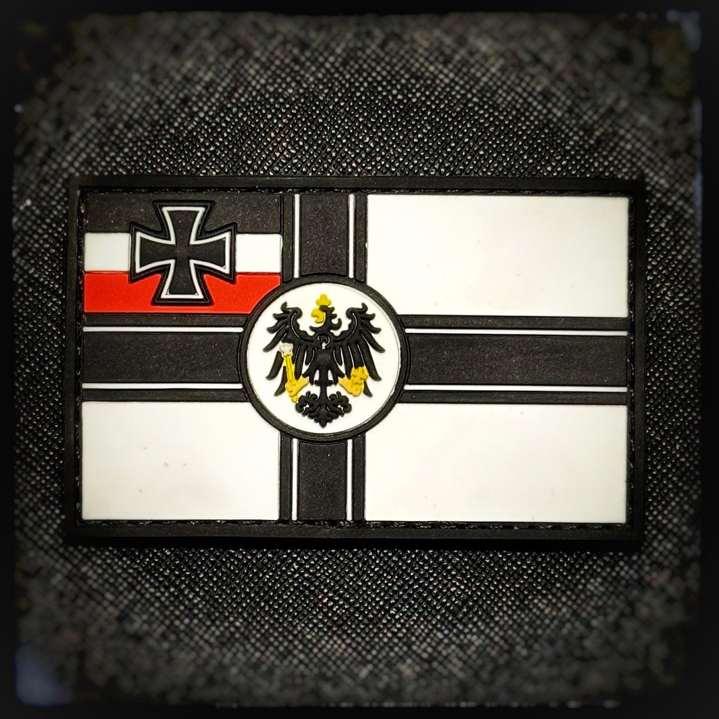 The Reichskriegsflagge (Imperial War Flag) 1871-1918 of the German Empire as a 3D PVC Patch with velcro backing. High quality and durable PVC, woven and embroidered patches for collectors, airsofters and members of the military. Also serves as a morale patch. Patchworld. patchworld.net