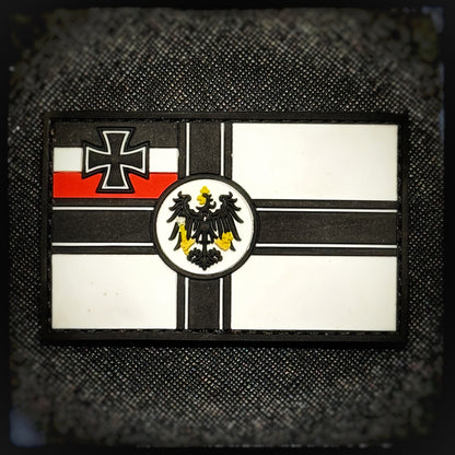 The Reichskriegsflagge (Imperial War Flag) 1871-1918 of the German Empire as a 3D PVC Patch with velcro backing. High quality and durable PVC, woven and embroidered patches for collectors, airsofters and members of the military. Also serves as a morale patch. Patchworld. patchworld.net