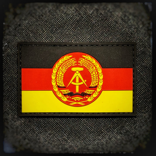 Historic 3D PVC Patch of the Nationale Volksarmee (NVA) which was the armed forces of East Germany (DDR), established in 1956 during the Cold War as part of the Warsaw Pact. High quality and durable PVC, woven and embroidered patches for collectors, airsofters and members of the military. Also serves as a morale patch. Patchworld. patchworld.net